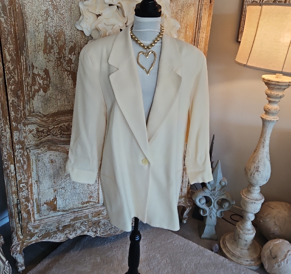 Talbots Cream Single-Button Blazer Jacket - Picture 8 of 9